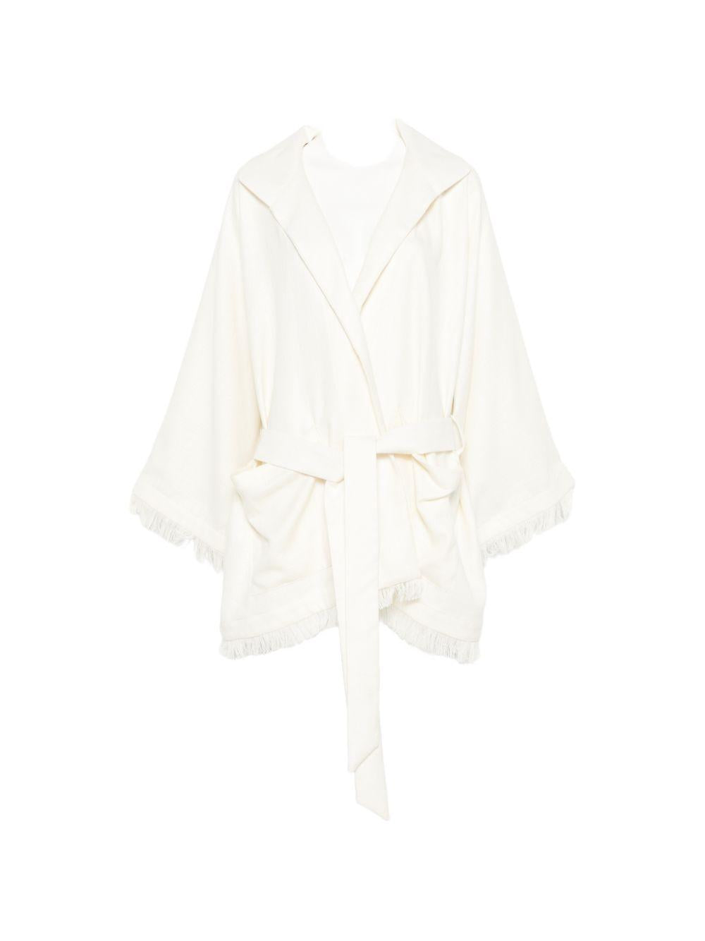 Cappotto con frange e cintura in bianco Batakovic - donna 