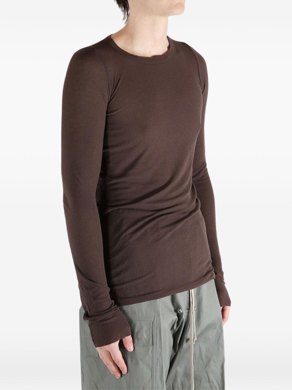 T-shirt a maniche lunghe a costine in marrone Rick owens - uomo 