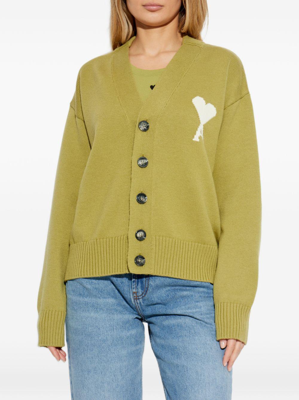 Cardigan ricamato in verde Ami paris - uomo 