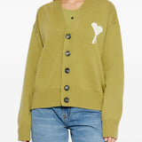 Cardigan ricamato in verde Ami paris - uomo 