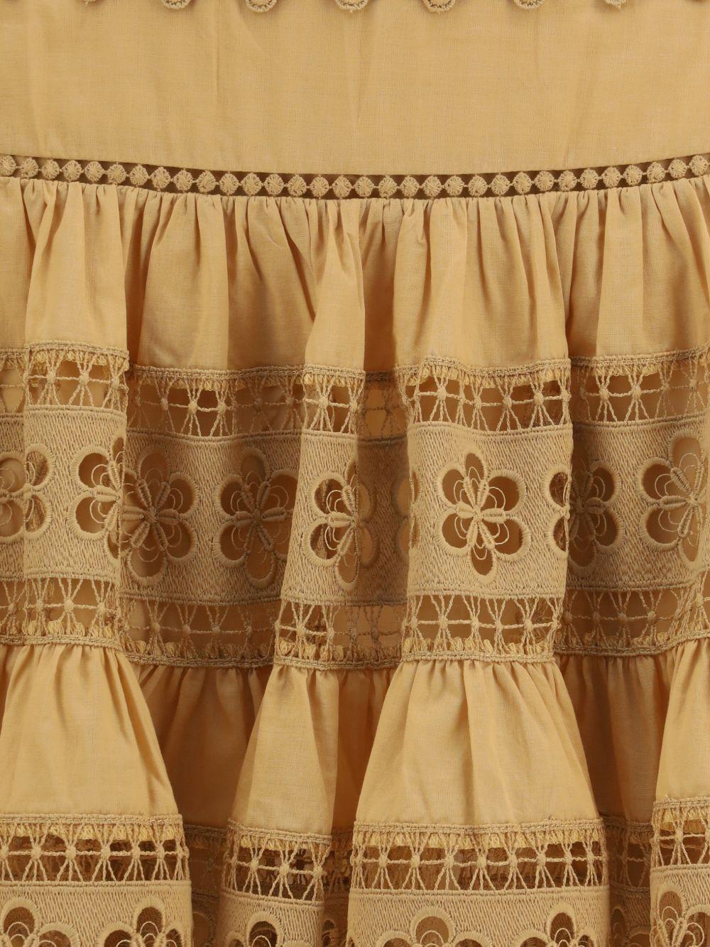 Gonna mini ricamata in beige CHARO RUIZ IBIZA 1989 