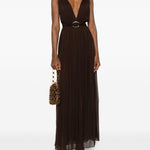 Abito maxi con scollo a V in marrone Tory Burch - donna 