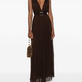 Abito maxi con scollo a V in marrone Tory Burch - donna 