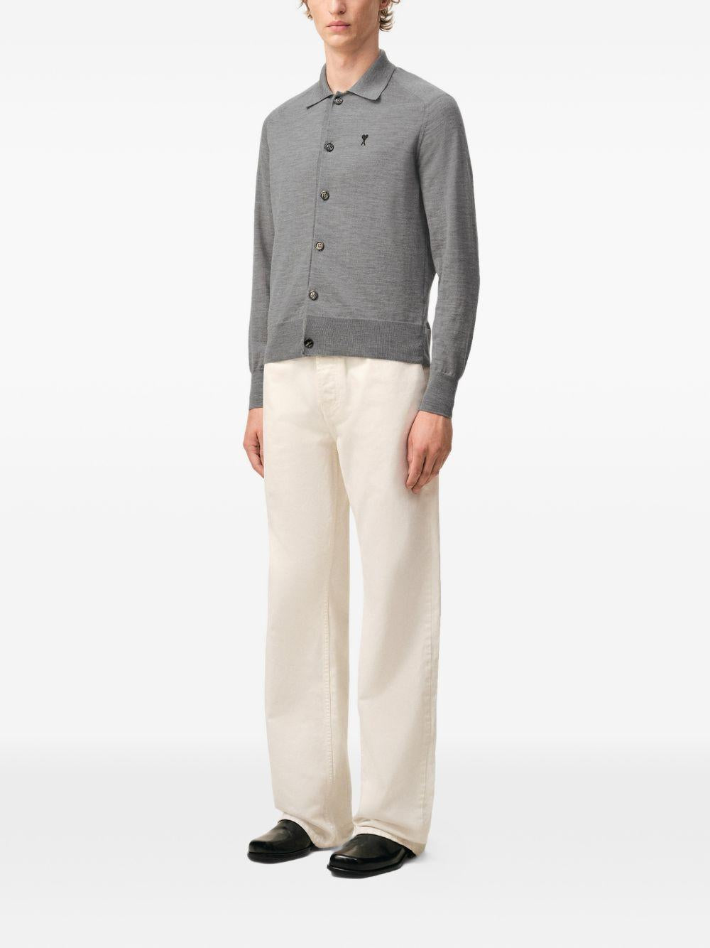 Cardigan ricamato in grigio Ami paris - uomo 