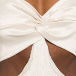 Abito lungo con frange in beige Bless - donna 