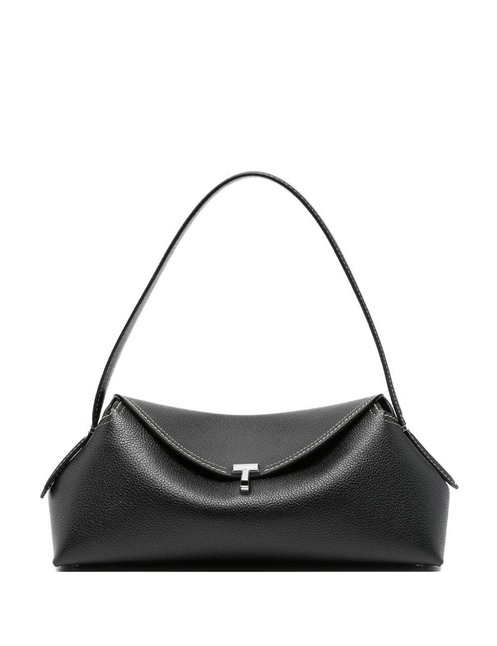 Borsa in pelle con chiusura a T in nero 