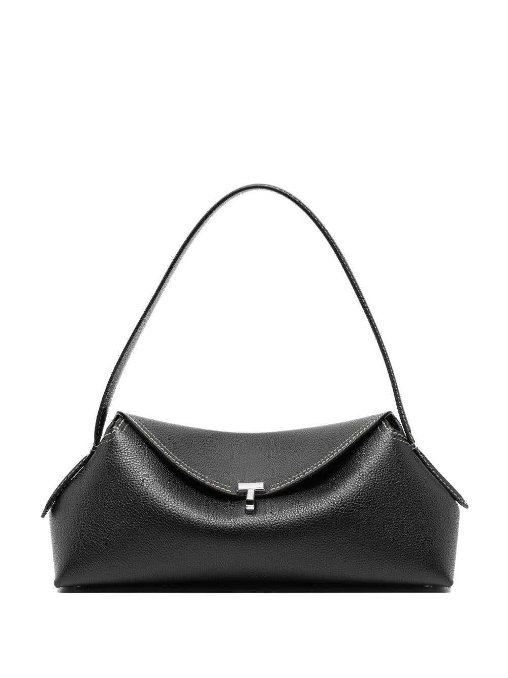 Borsa in pelle con chiusura a T in nero 