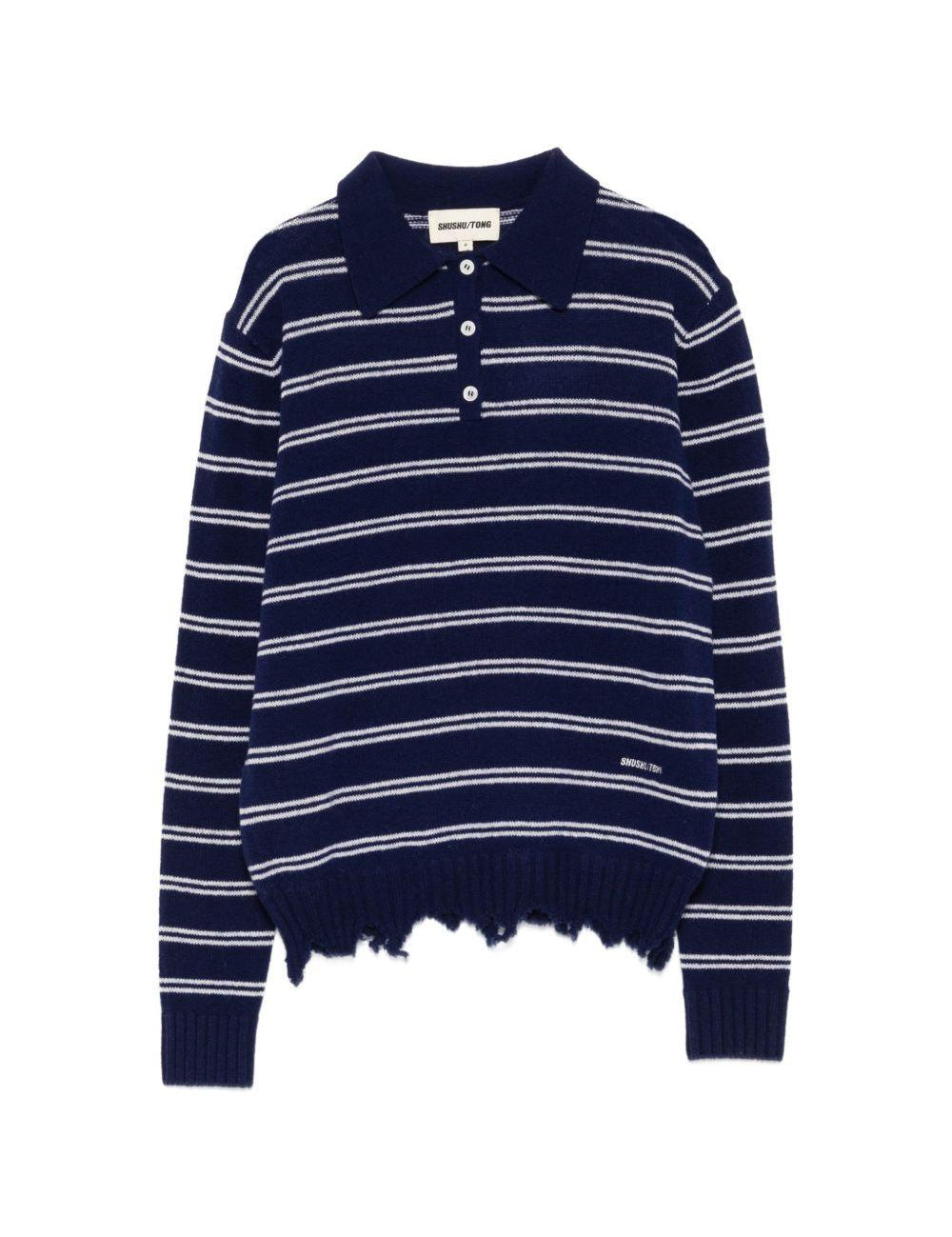 Polo a righe effetto usurato in blu e bianco Shushu/tong - donna 