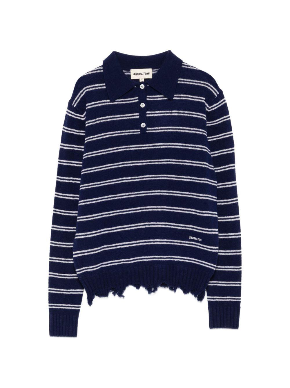 Polo a righe effetto usurato in blu e bianco Shushu/tong - donna 