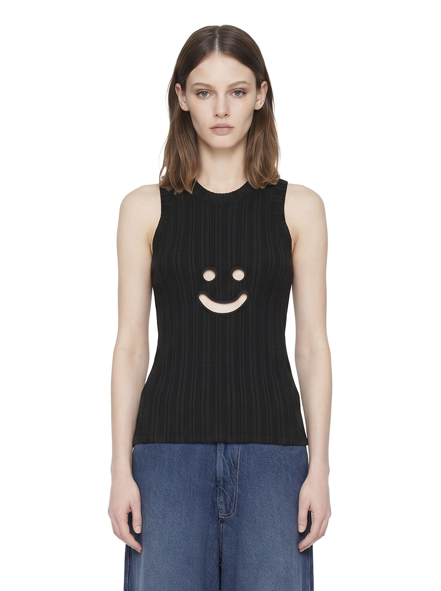 Canotta a coste con motivo smiley in nero Melitta Baumeister - donna 