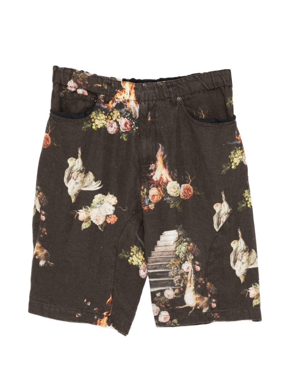 Pantaloncini con stampa floreale in nero Undercover - uomo 