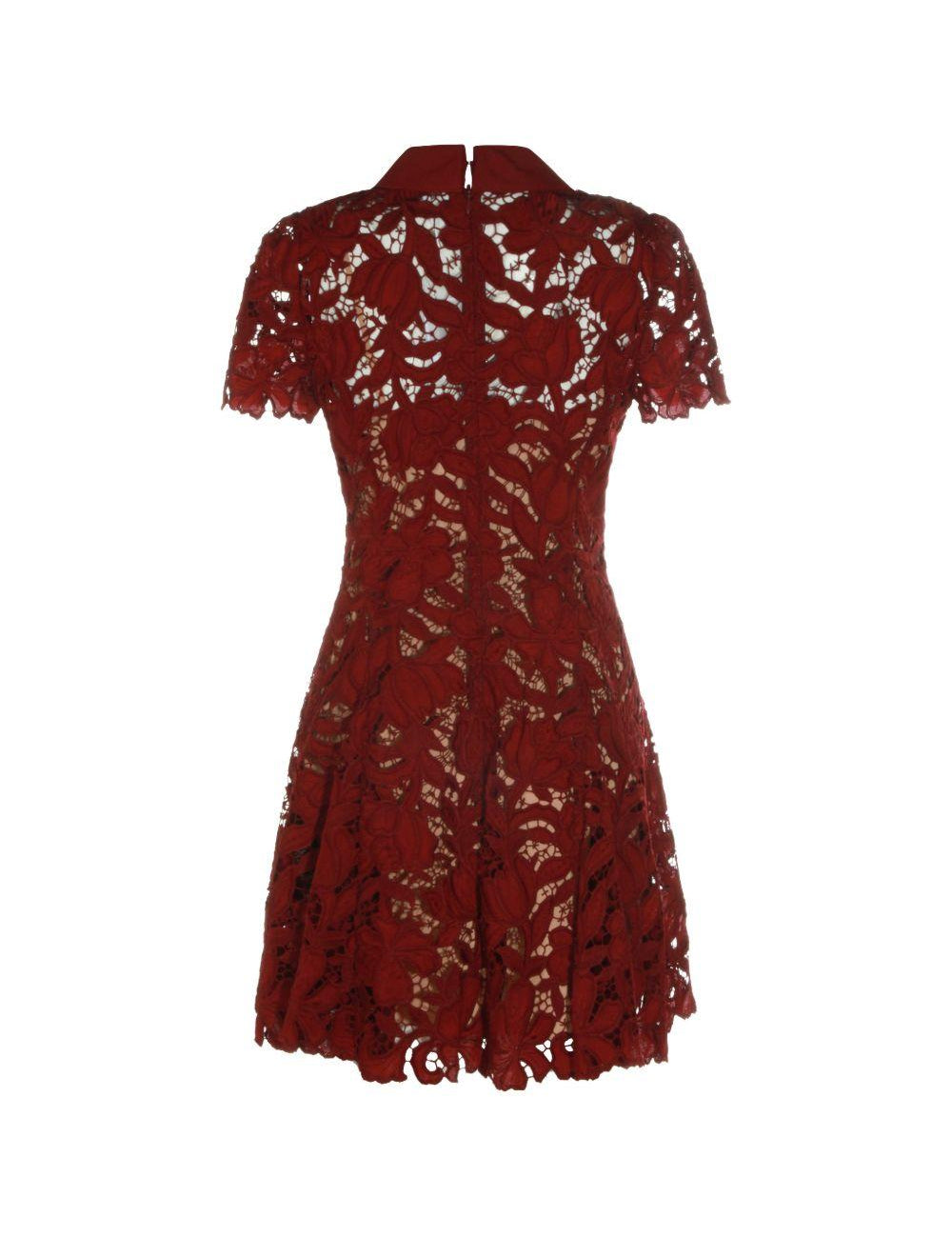 Abito mini in pizzo in bordeaux 