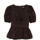 Top con maniche a sbuffo in marrone Rotate - donna 