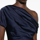 Top in raso monospalla in blu 