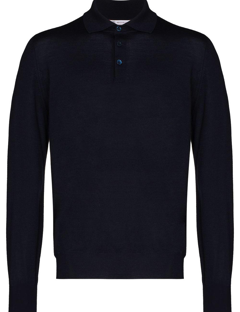 Polo a maniche lunghe in maglia in blu Brunello cucinelli - uomo 