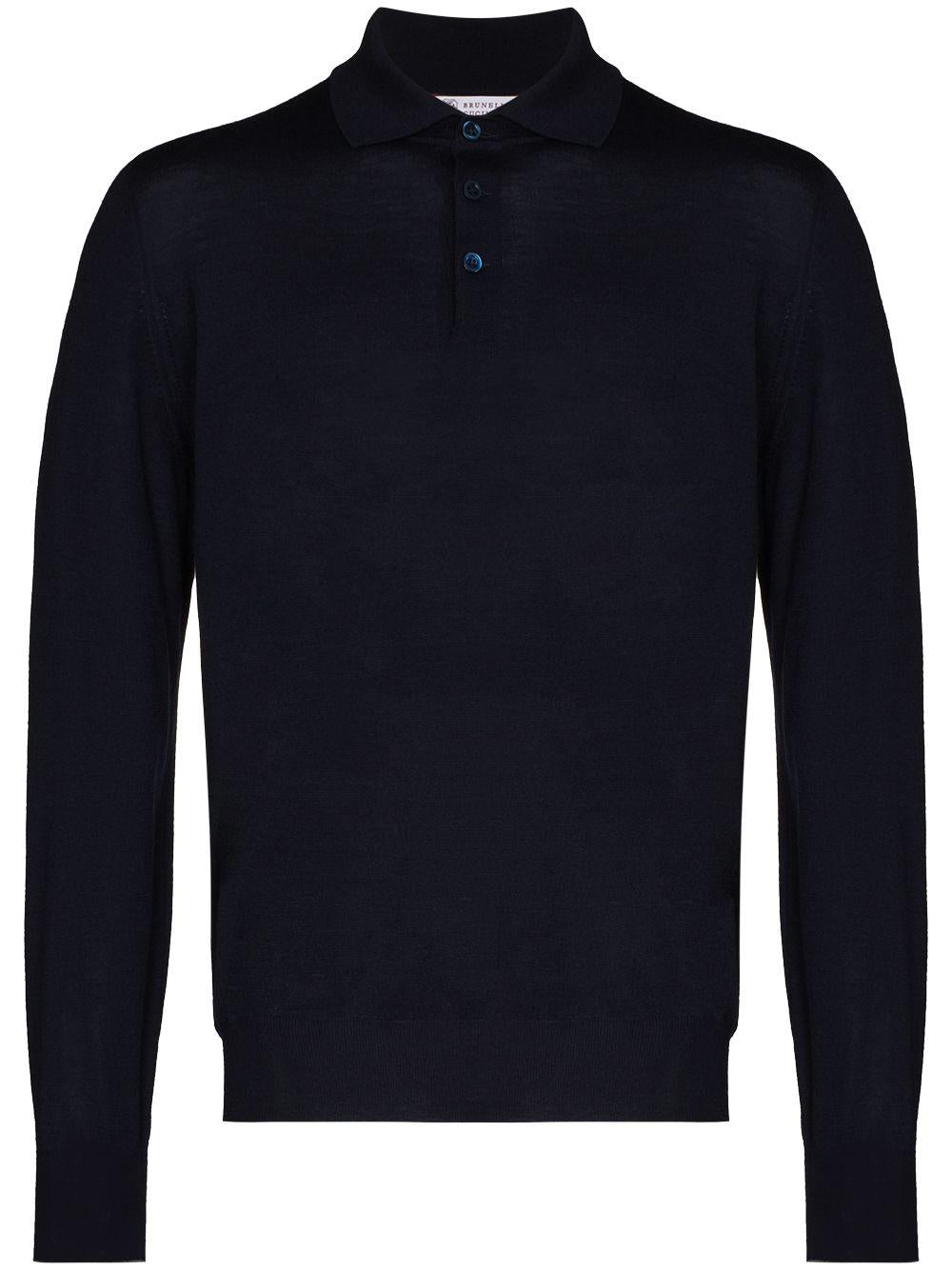 Polo a maniche lunghe in maglia in blu Brunello cucinelli - uomo 