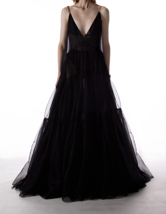 Abito maxi con scollo a V in nero Temily - donna 
