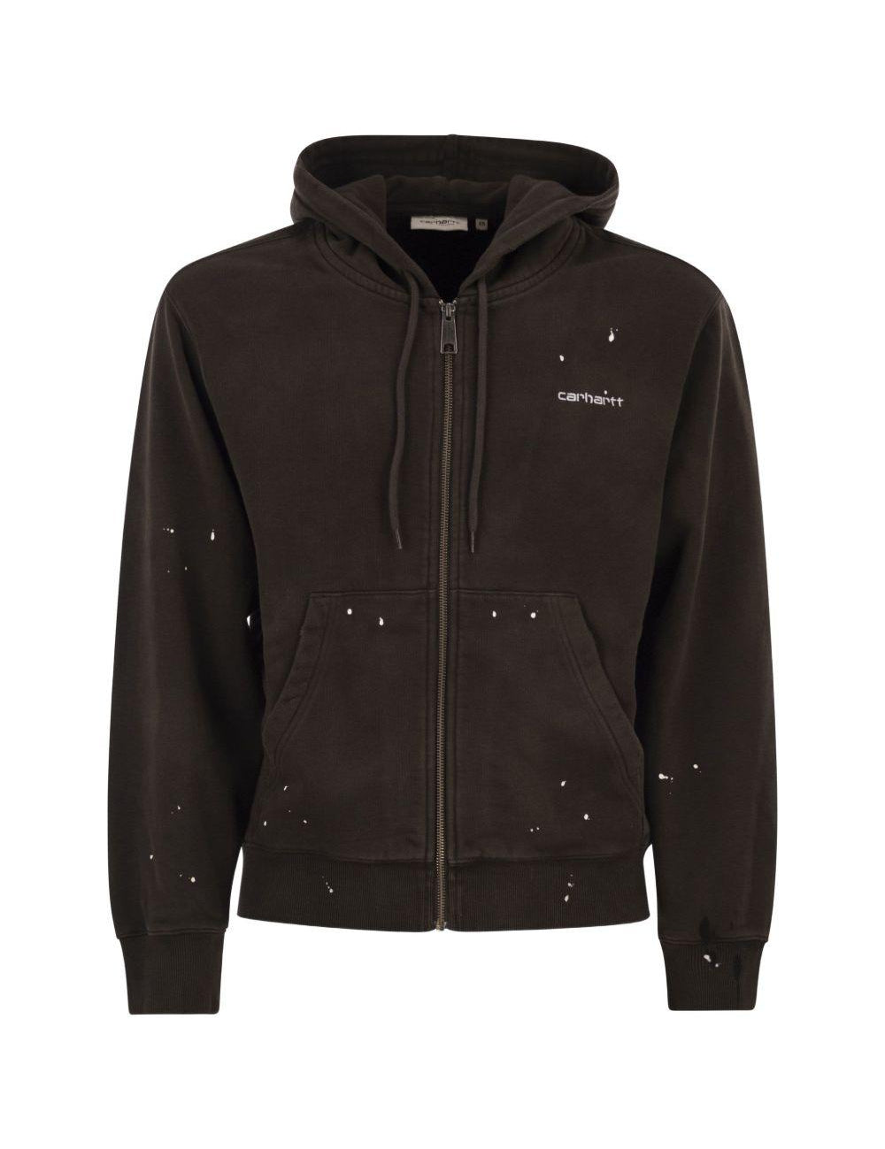 Felpa con logo ricamato a schizzi di vernice in marrone Carhartt wip - uomo 