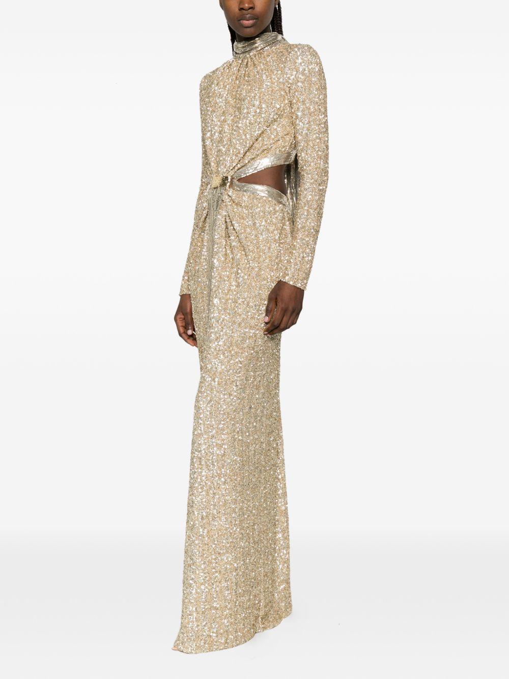 Abito lungo con paillettes in oro Rabanne - donna 