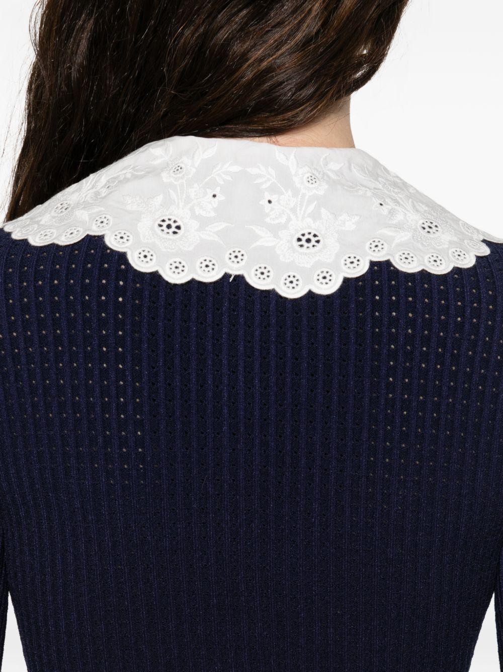 Abito corto con colletto smerlato in blu e bianco Self-Portrait - donna 