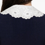 Abito corto con colletto smerlato in blu e bianco Self-Portrait - donna 