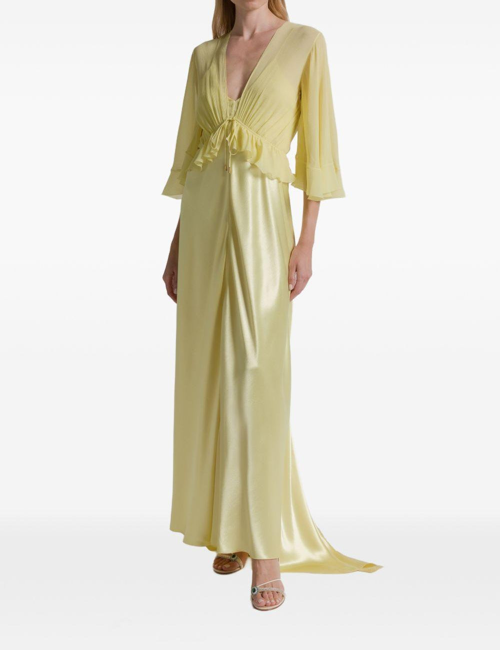 Abito lungo con ruches in giallo 