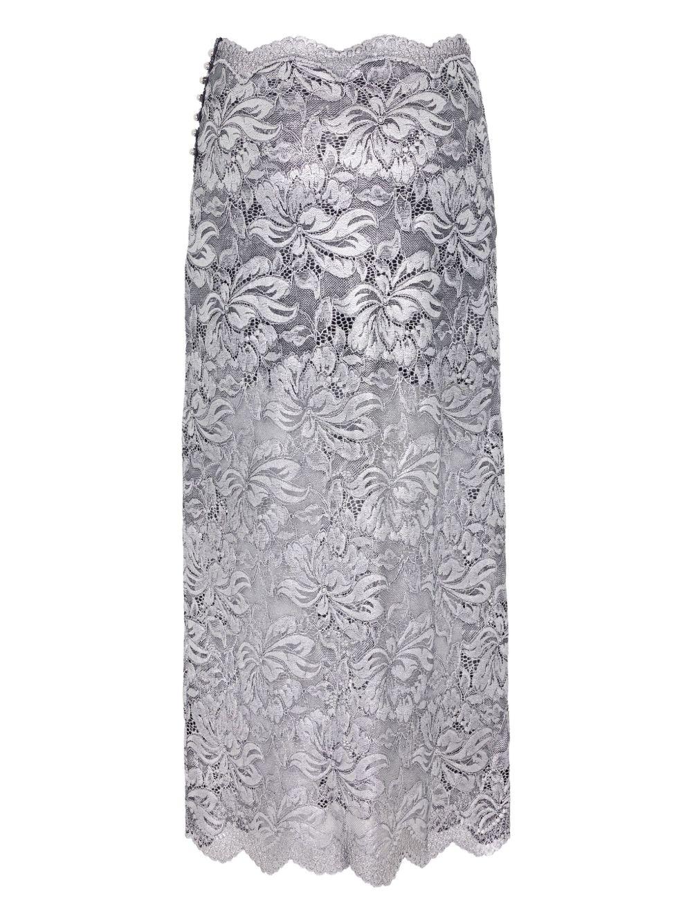 Gonna midi in pizzo floreale in argento Rabanne - donna 
