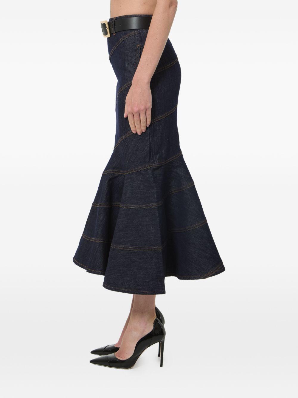 Gonna midi in denim con cintura in blu 