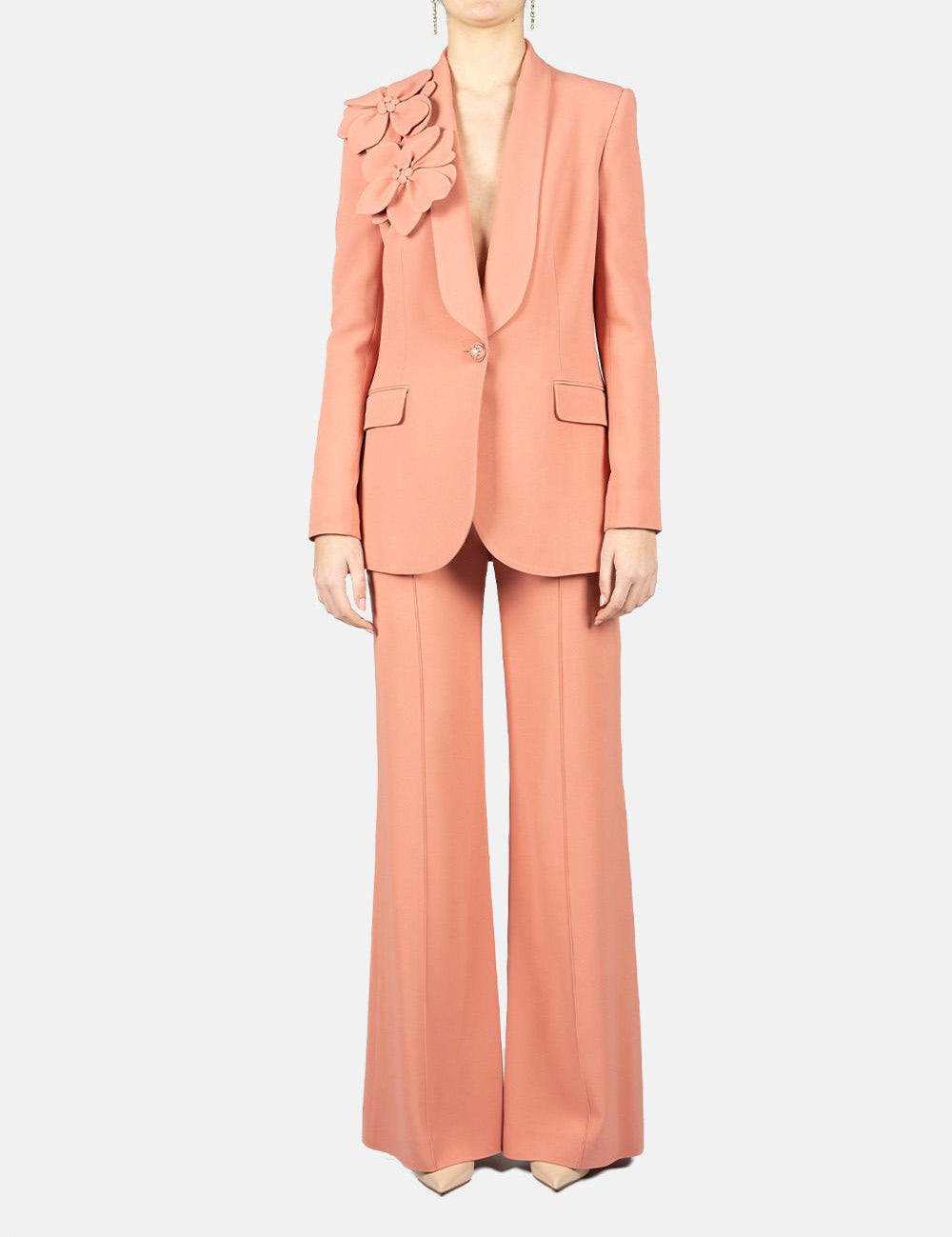 Pantaloni flared in cady a vita alta in rosa Elie Saab - donna 