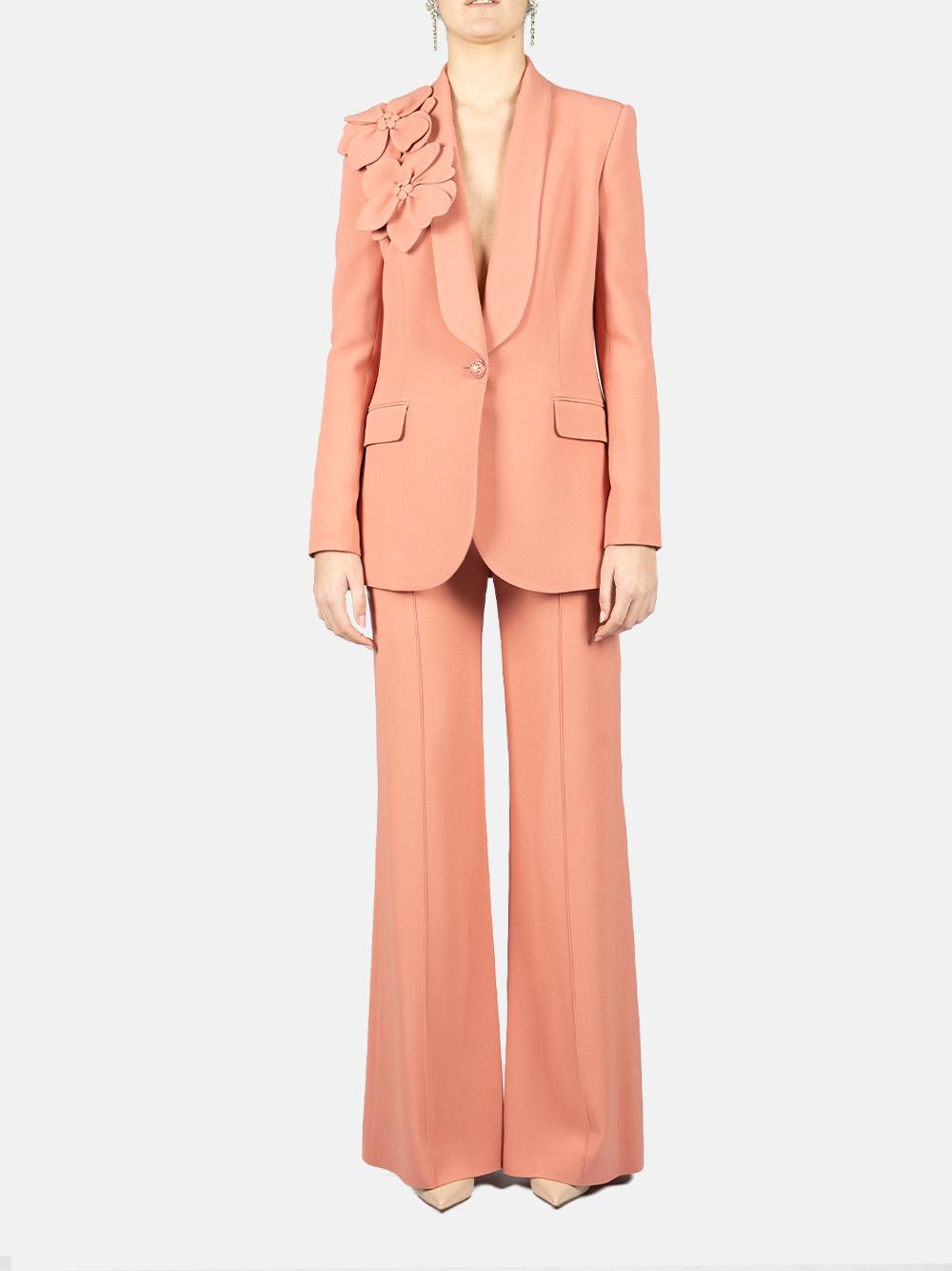 Pantaloni flared in cady a vita alta in rosa Elie Saab - donna 