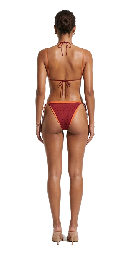 Bikini double gem con cristalli in rosso e arancione 