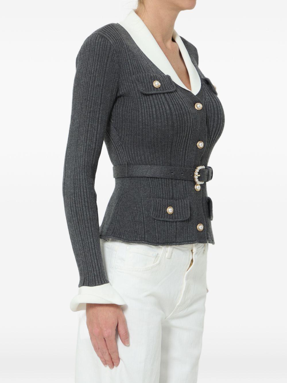 Cardigan a coste con cintura in grigio 