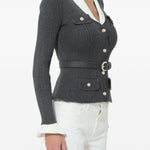 Cardigan a coste con cintura in grigio 