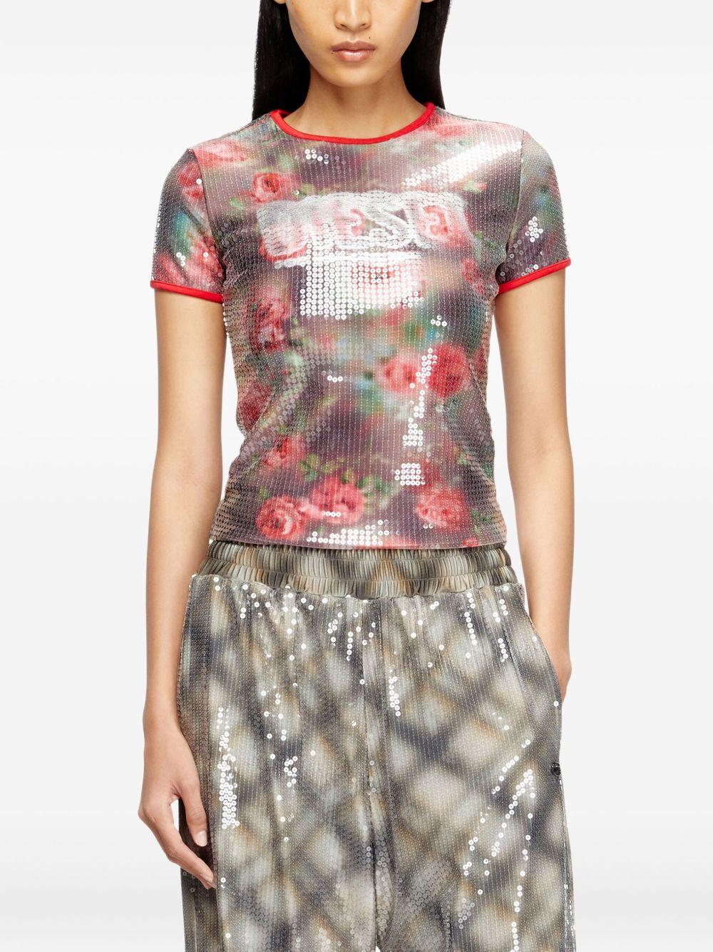 T-shirt con paillettes in multicolore Diesel - donna 