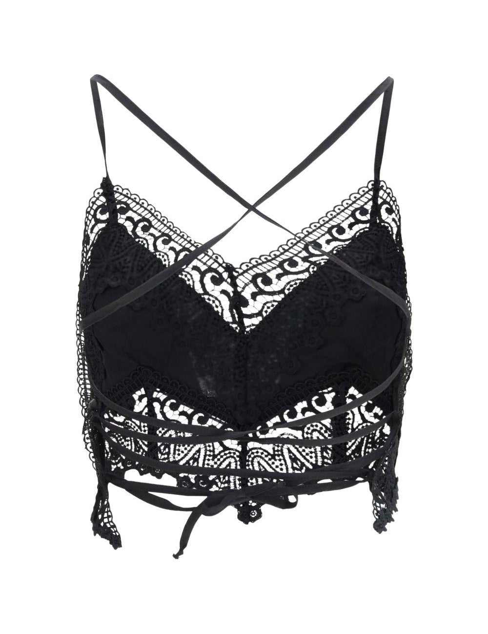 Top corto con rivestimento in pizzo Blanca in nero Charo ruiz ibiza 1989 