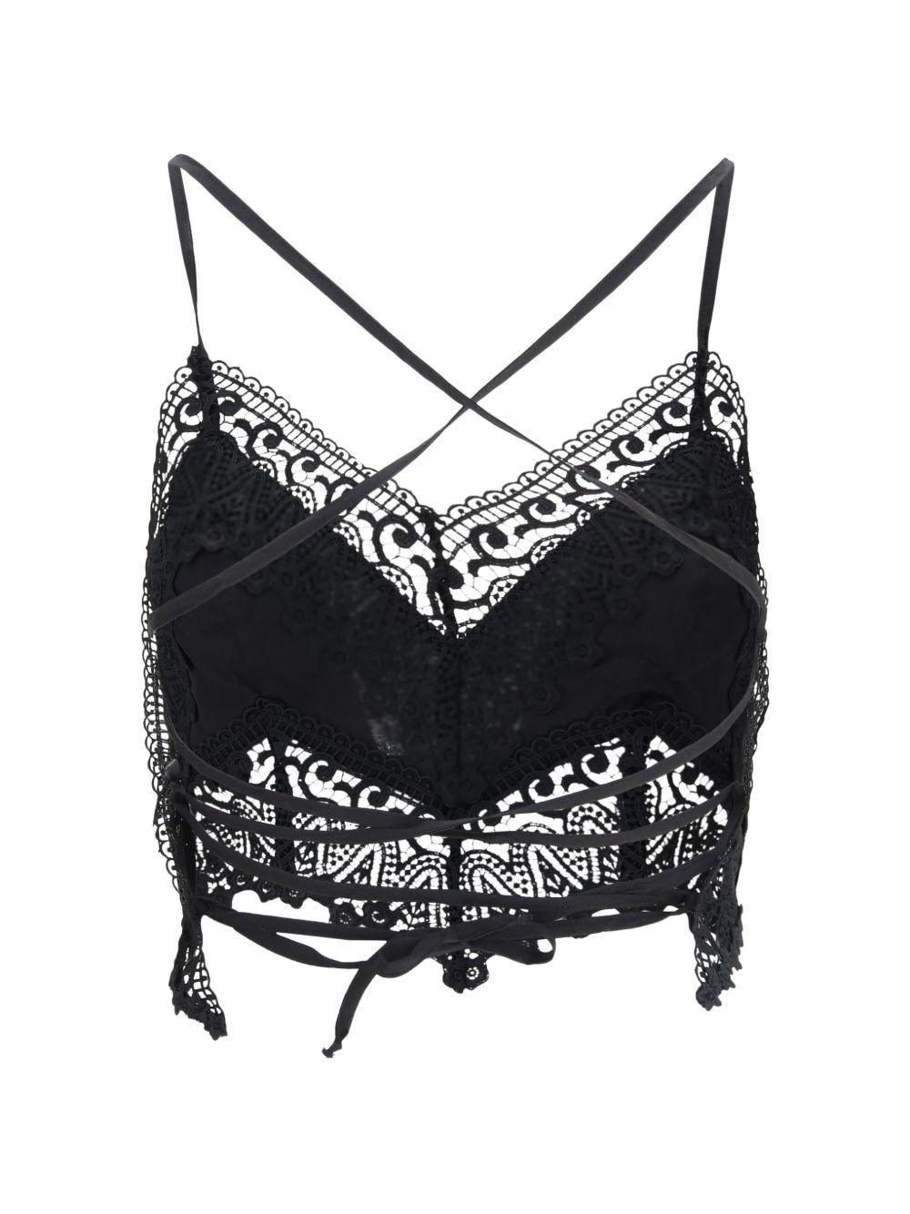 Top corto con rivestimento in pizzo Blanca in nero Charo ruiz ibiza 1989 