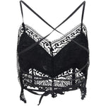 Top corto con rivestimento in pizzo Blanca in nero Charo ruiz ibiza 1989 