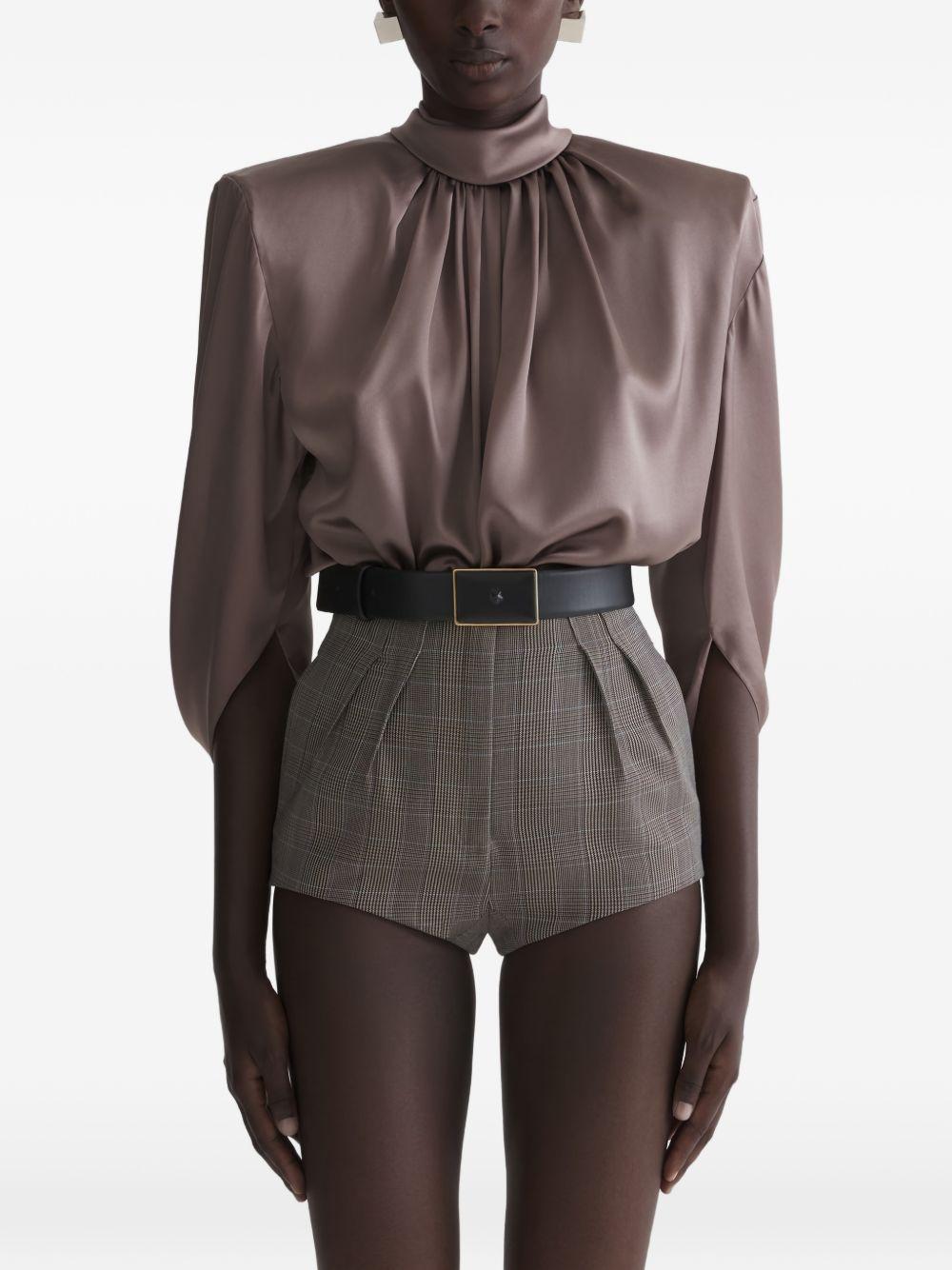 Blusa drappeggiata a collo alto in marrone Mugler - donna 