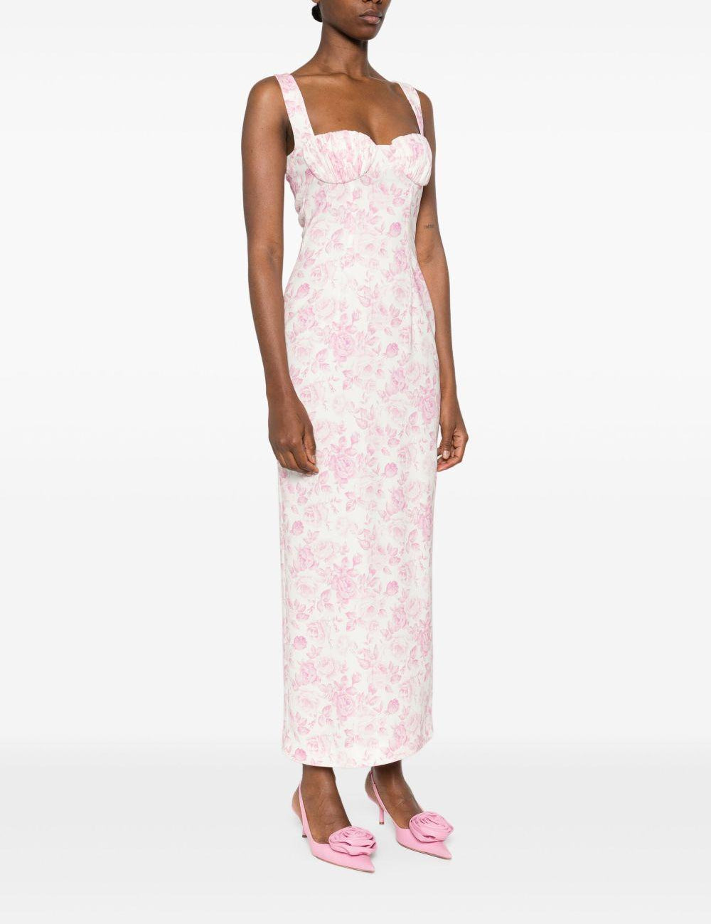 Abito lungo con stampa in bianco e rosa Rowen Rose - donna 