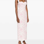 Abito lungo con stampa in bianco e rosa Rowen Rose - donna 