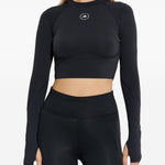 Top a maniche lunghe con dettaglio del logo in nero Adidas by stella mc cartney - donna 