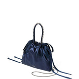 Borsa satinata con cristalli in blu 