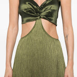 Abito lungo con frange in verde Bless - donna 