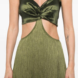 Abito lungo con frange in verde Bless - donna 