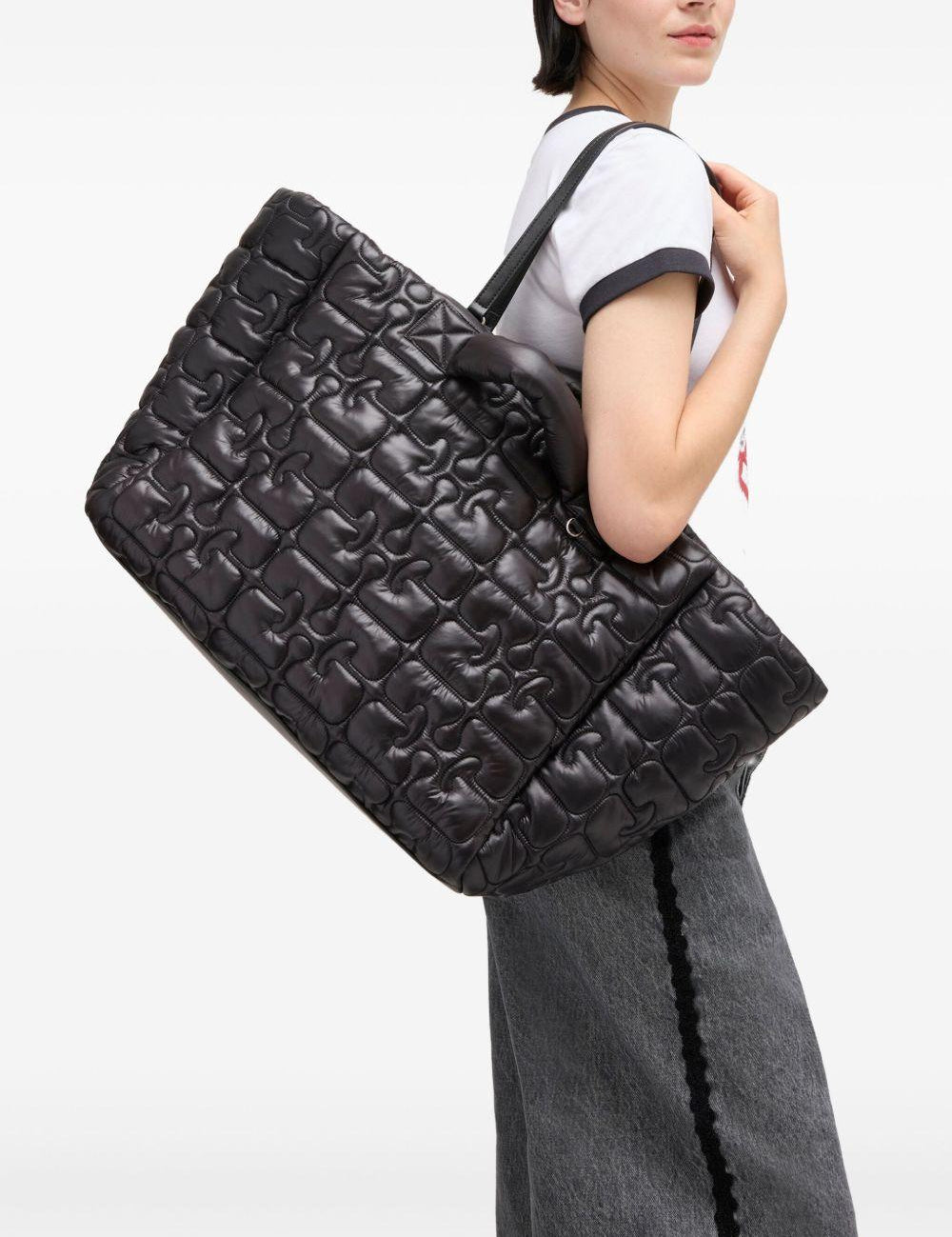 Borsa tote xxl trapuntata in nero Ganni - donna 
