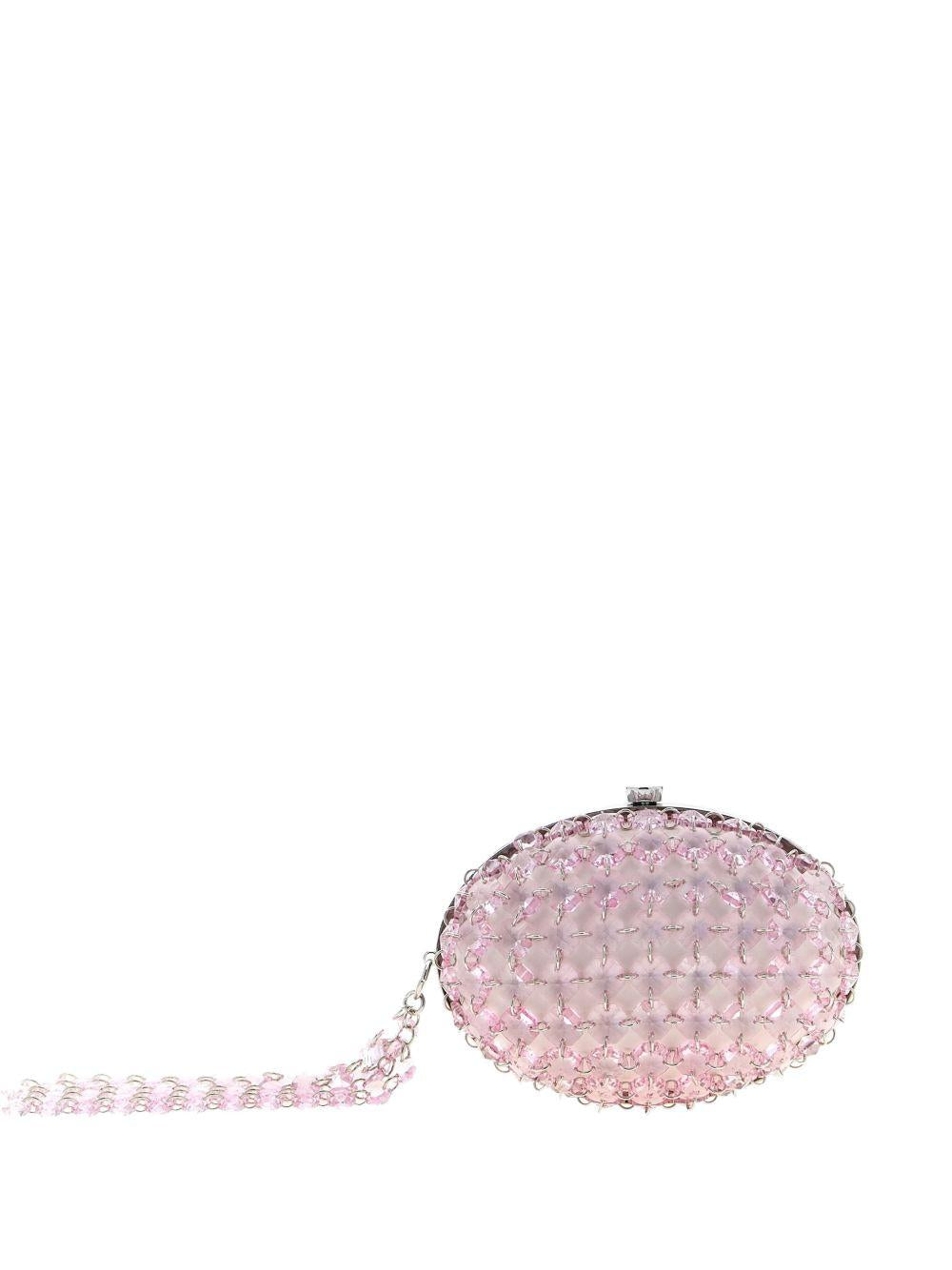 Borsa ovale con catena di cristalli in rosa 