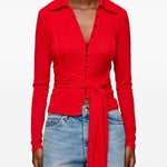 Camicia con nodo in rosso Ganni - donna 