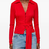 Camicia con nodo in rosso Ganni - donna 