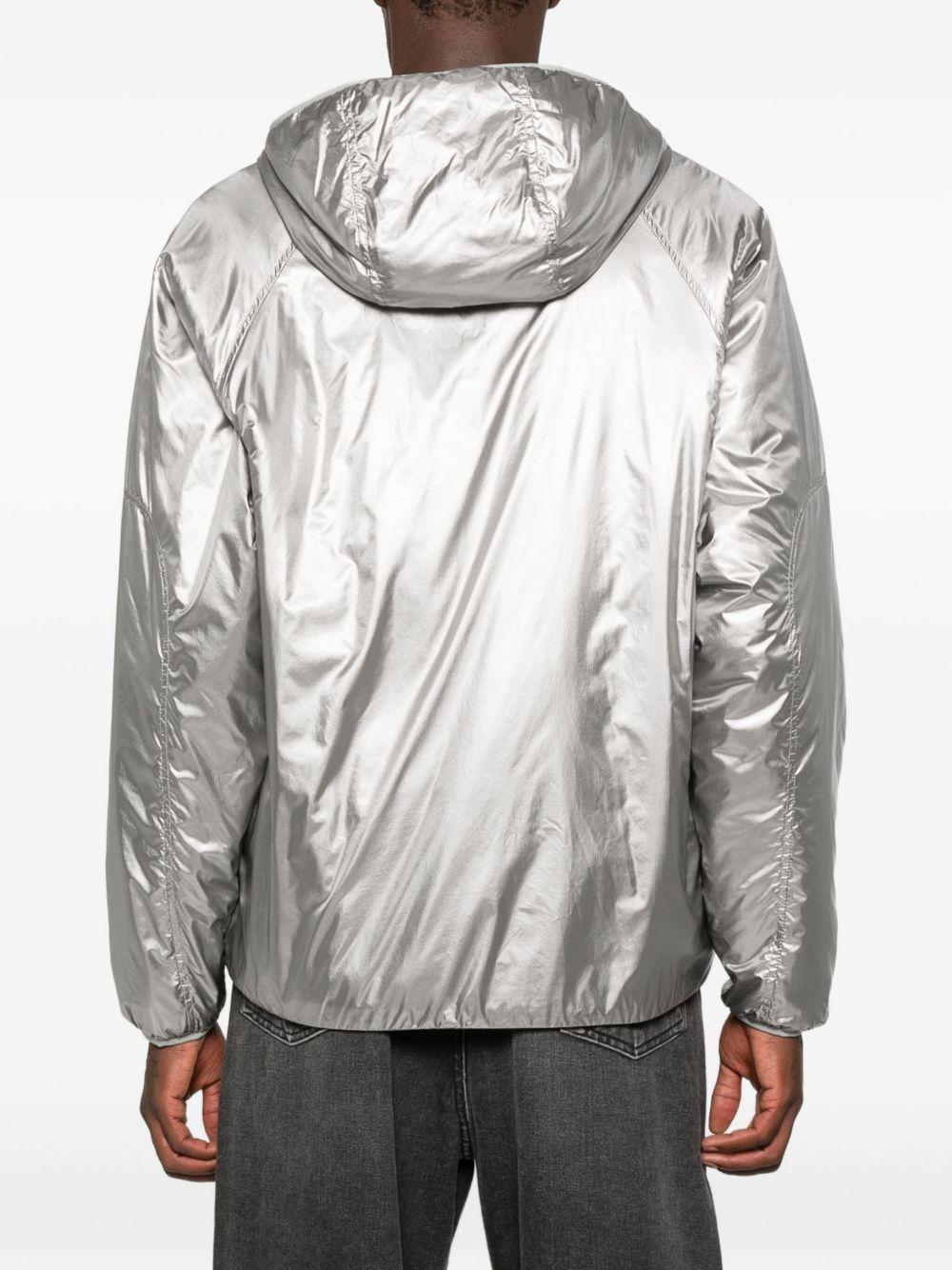 Piumino con cappuccio e zip in argento Laminar - uomo 