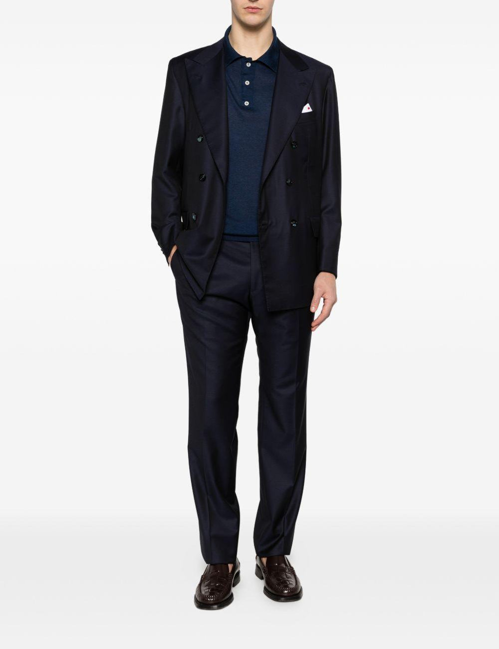 Polo a maniche corte con texture in blu Kiton - uomo 
